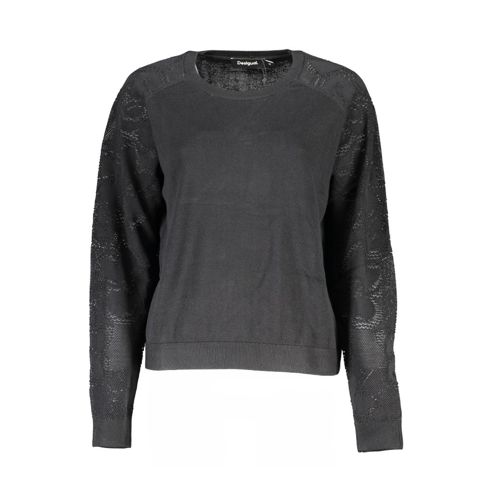 Black Cotton Crewneck Sweater