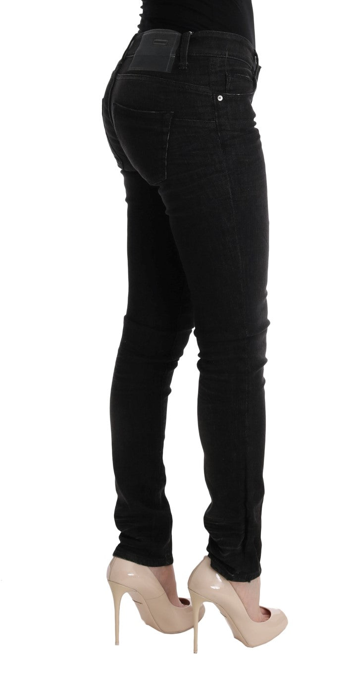 Black Denim Cotton Bottoms Slim Fit Jeans