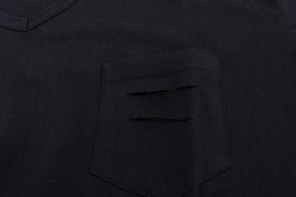 Blue Cotton V-neck T-Shirt