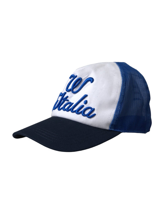 Baseball Cap by Dolce & Gabbana for women in polyester & mesh black, blue, multicolor & white presents a tailored silhouette, perfectly capturing the essence of Polyester & Mesh Baseball Cap with its tailored finish and superior craftsmanship.