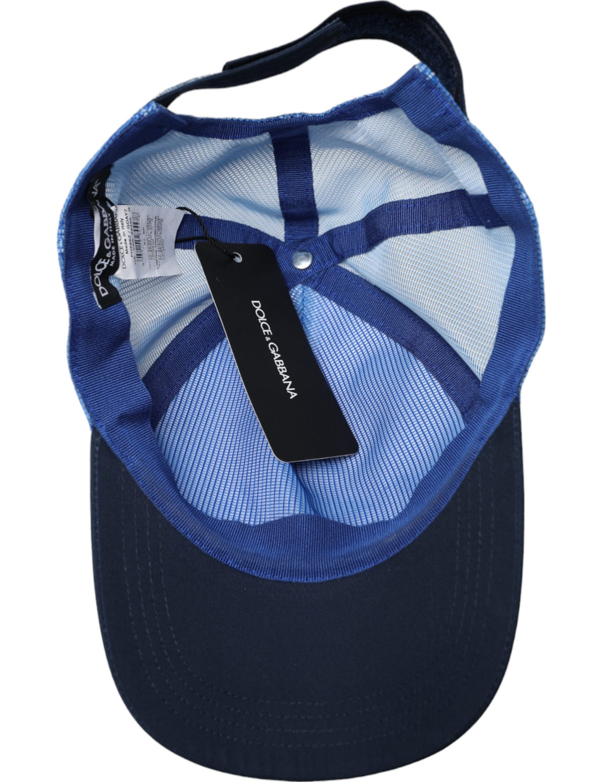 Baseball Cap by Dolce & Gabbana for women in polyester & mesh black, blue, multicolor & white features an artisanal silhouette, showcasing the artisanal Polyester & Mesh Baseball Cap design with a refined, artisanal finish.