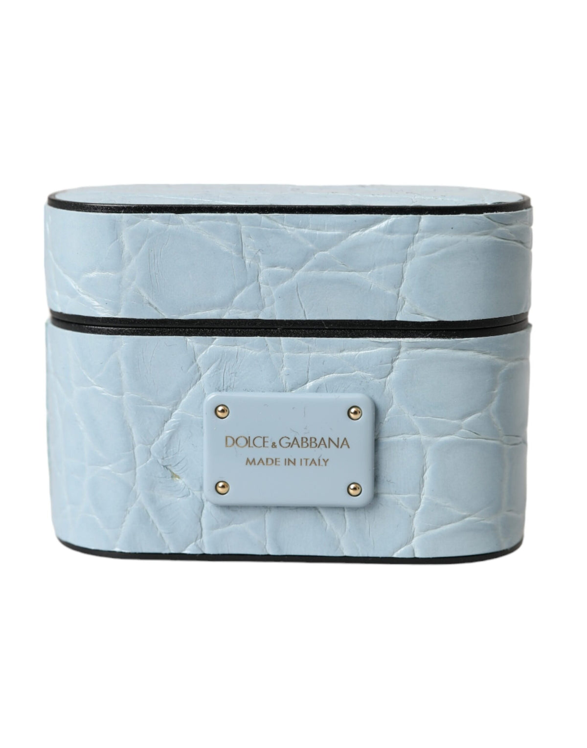 Dolce & Gabbana Metal Silicone & Caiman Leather Earbuds Carrying Case - Light Blue