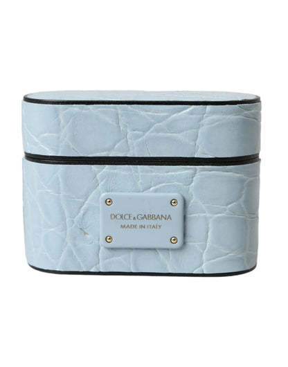 Dolce & Gabbana Metal Silicone & Caiman Leather Earbuds Carrying Case - Light Blue