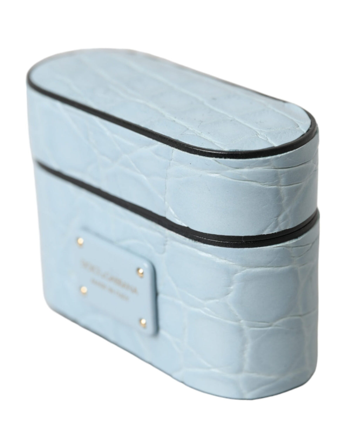 Dolce & Gabbana Metal Silicone & Caiman Leather Earbuds Carrying Case - Light Blue