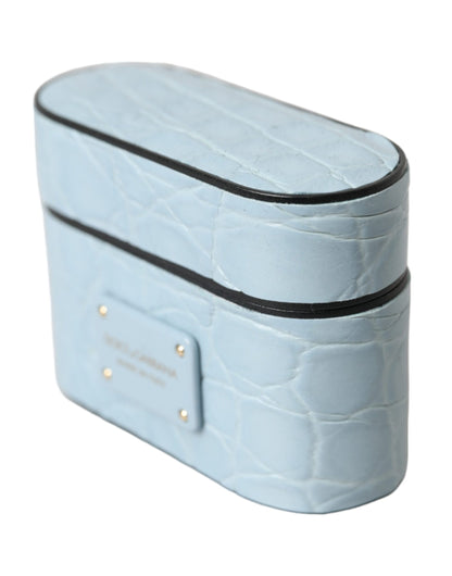 Dolce & Gabbana Metal Silicone & Caiman Leather Earbuds Carrying Case - Light Blue