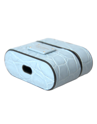 Dolce & Gabbana Metal Silicone & Caiman Leather Earbuds Carrying Case - Light Blue