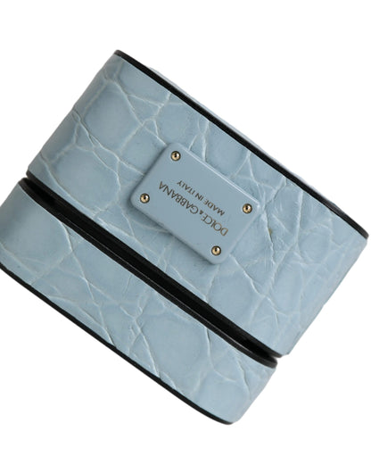 Dolce & Gabbana Metal Silicone & Caiman Leather Earbuds Carrying Case - Light Blue