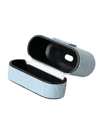 Dolce & Gabbana Metal Silicone & Caiman Leather Earbuds Carrying Case - Light Blue