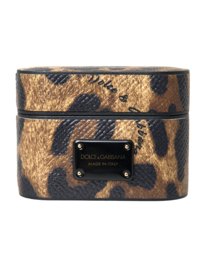 Dolce & Gabbana Calf Leather Metal & Silicone Earbuds Carrying Case - Brown