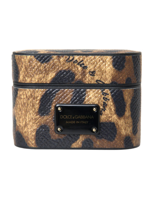 Dolce & Gabbana Calf Leather Metal & Silicone Earbuds Carrying Case - Brown