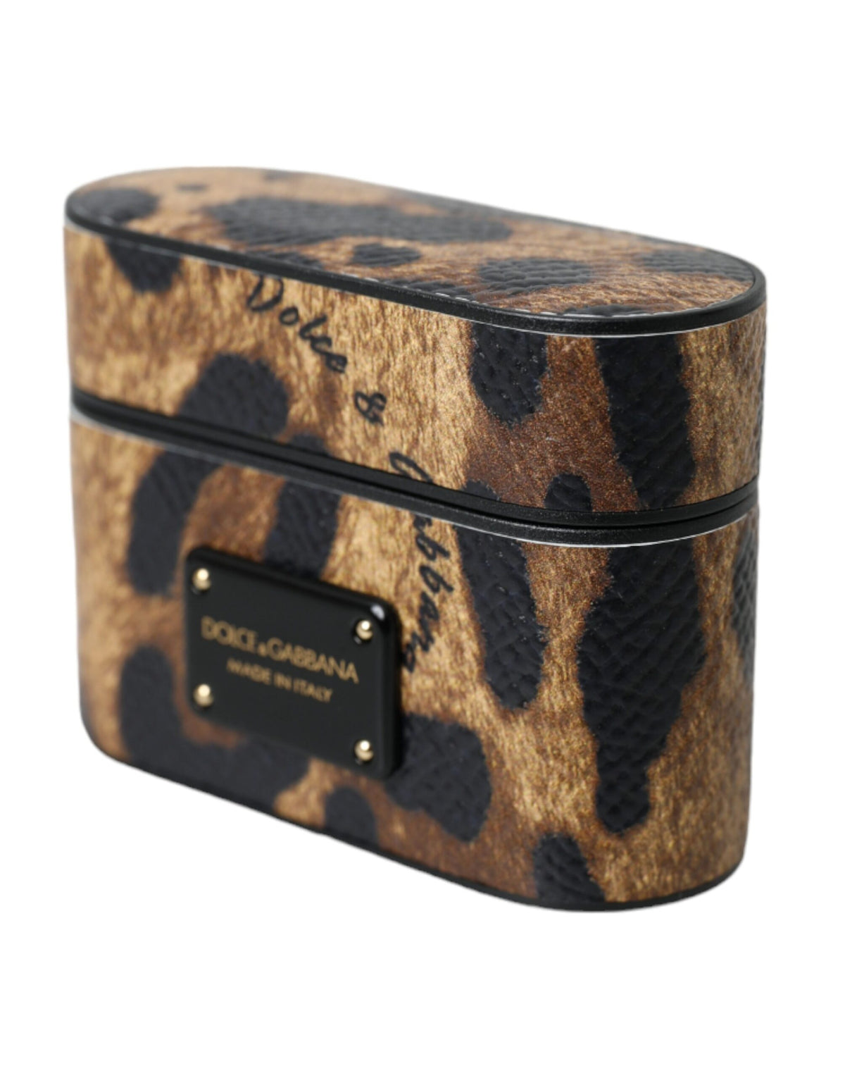 Dolce & Gabbana Calf Leather Metal & Silicone Earbuds Carrying Case - Brown