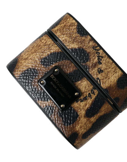 Dolce & Gabbana Calf Leather Metal & Silicone Earbuds Carrying Case - Brown