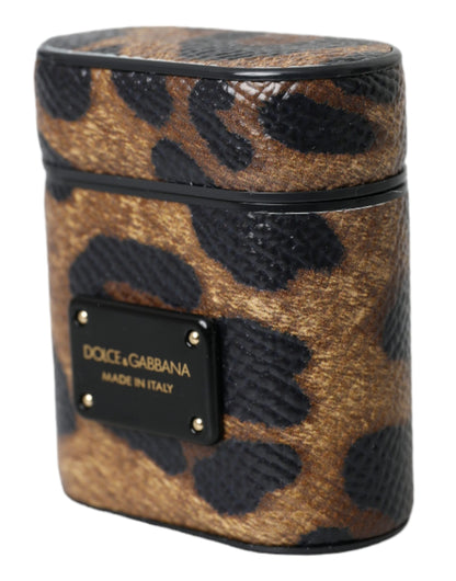 Dolce & Gabbana Calf Leather Metal & Silicone Earbuds Carrying Case - Brown