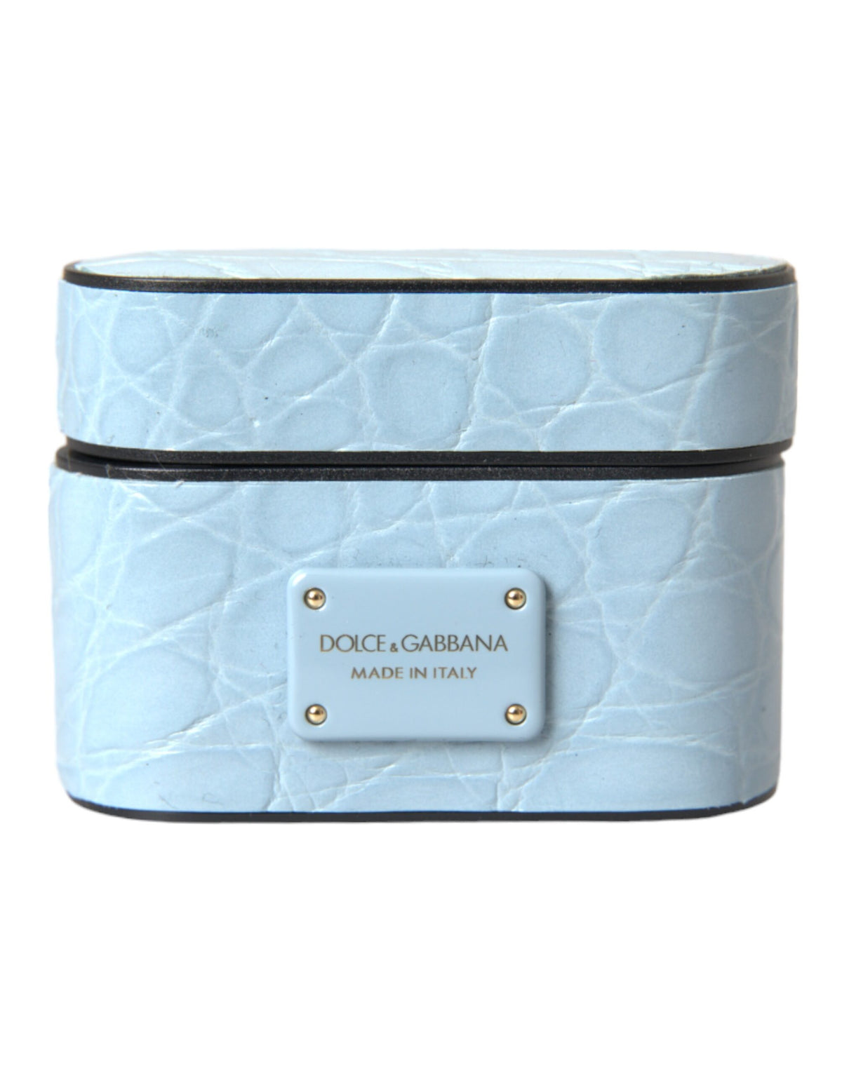 Dolce & Gabbana Metal Silicone & Caiman Leather Earbuds Carrying Case - Light Blue