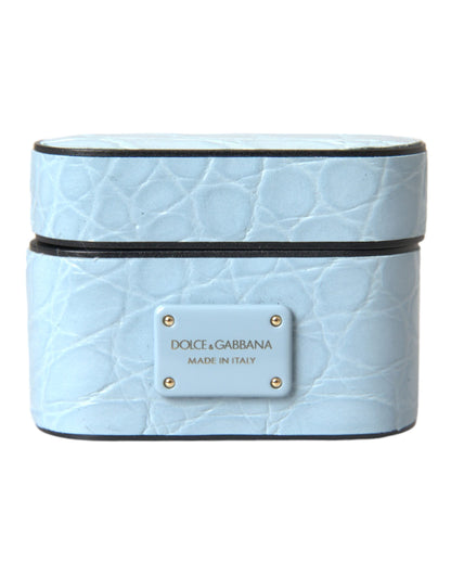 Dolce & Gabbana Metal Silicone & Caiman Leather Earbuds Carrying Case - Light Blue