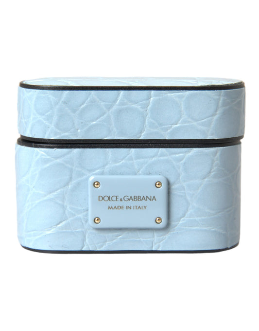 Dolce & Gabbana Metal Silicone & Caiman Leather Earbuds Carrying Case - Light Blue
