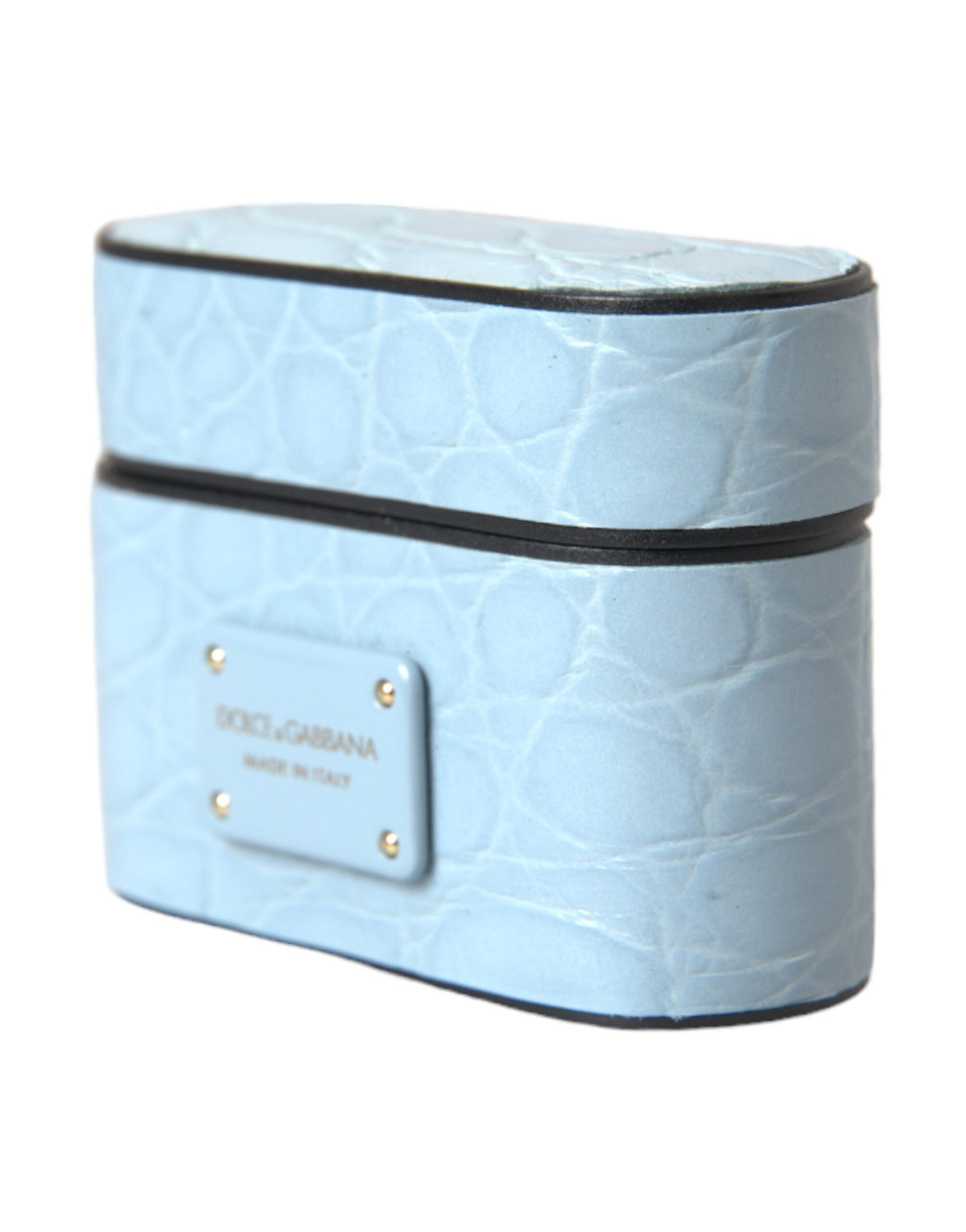 Dolce & Gabbana Metal Silicone & Caiman Leather Earbuds Carrying Case - Light Blue
