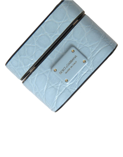 Dolce & Gabbana Metal Silicone & Caiman Leather Earbuds Carrying Case - Light Blue