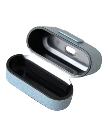 Dolce & Gabbana Metal Silicone & Caiman Leather Earbuds Carrying Case - Light Blue