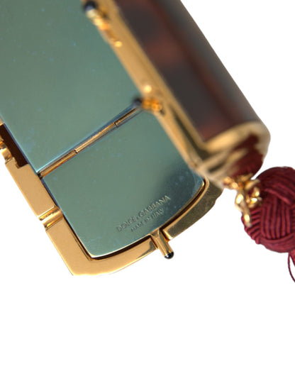 Dolce & Gabbana Leather Metal Mini Toiletry Bag - Brown Gold