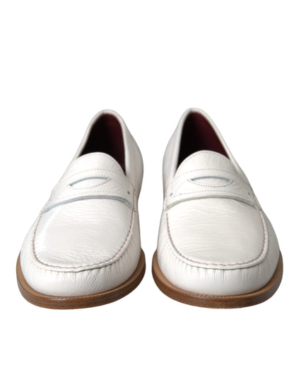 Dolce & Gabbana Men's Leather Flat Moccasin Moccasins Loafer Slip-On Shoes - White