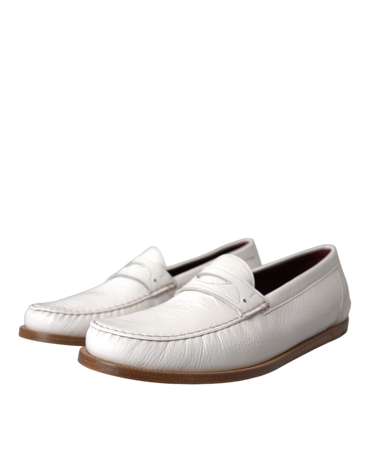 Dolce & Gabbana Men's Leather Flat Moccasin Moccasins Loafer Slip-On Shoes - White