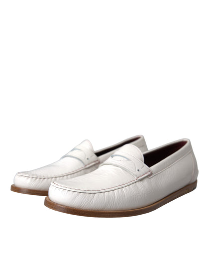 Dolce & Gabbana Men's Leather Flat Moccasin Moccasins Loafer Slip-On Shoes - White