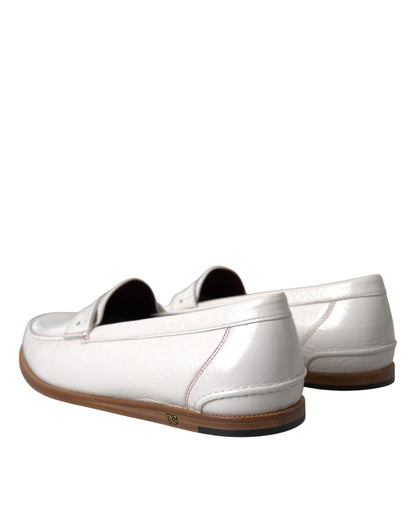Dolce & Gabbana Men's Leather Flat Moccasin Moccasins Loafer Slip-On Shoes - White