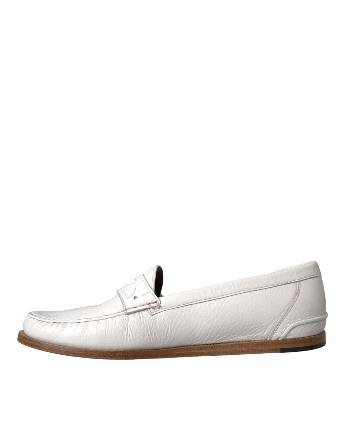 Dolce & Gabbana Men's Leather Flat Moccasin Moccasins Loafer Slip-On Shoes - White