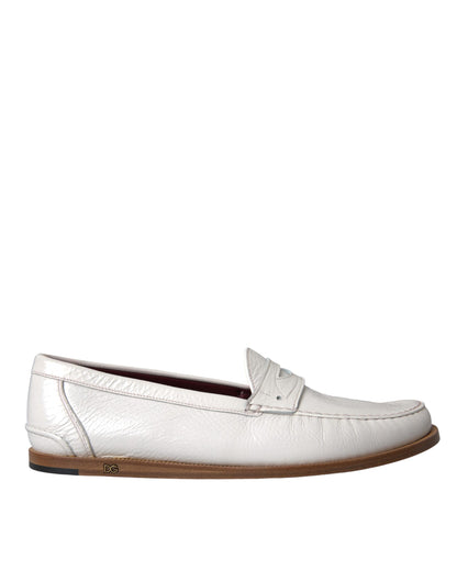 Dolce & Gabbana Men's Leather Flat Moccasin Moccasins Loafer Slip-On Shoes - White
