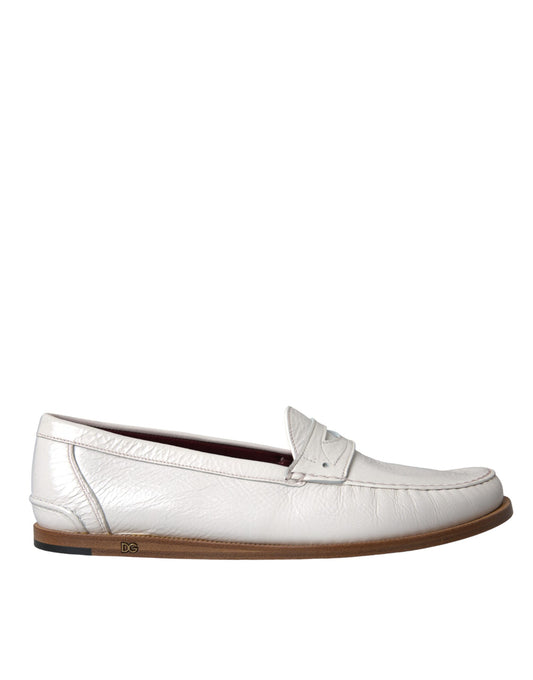 Dolce & Gabbana Men's Leather Flat Moccasin Moccasins Loafer Slip-On Shoes - White