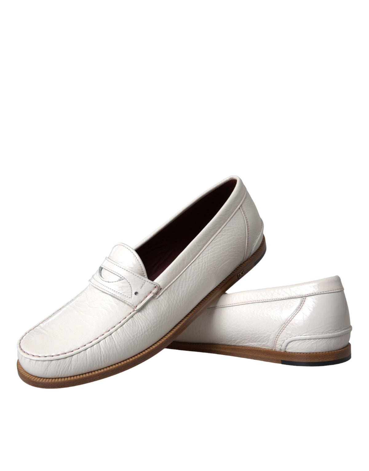 Dolce & Gabbana Men's Leather Flat Moccasin Moccasins Loafer Slip-On Shoes - White