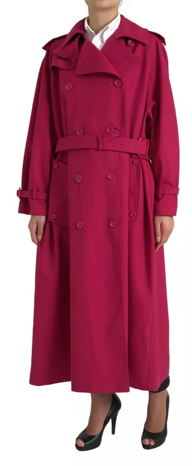 Dolce & Gabbana Women's Dark Pink Double Breasted Trench Coat Jacket