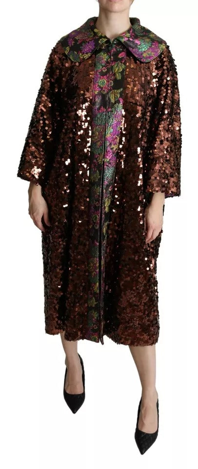 Dolce & Gabbana Women's Multicolor Sequined Long Coat Jaquard Jacket