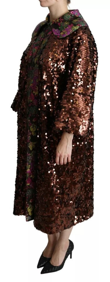Dolce & Gabbana Women's Multicolor Sequined Long Coat Jaquard Jacket