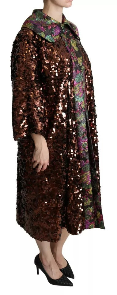 Dolce & Gabbana Women's Multicolor Sequined Long Coat Jaquard Jacket