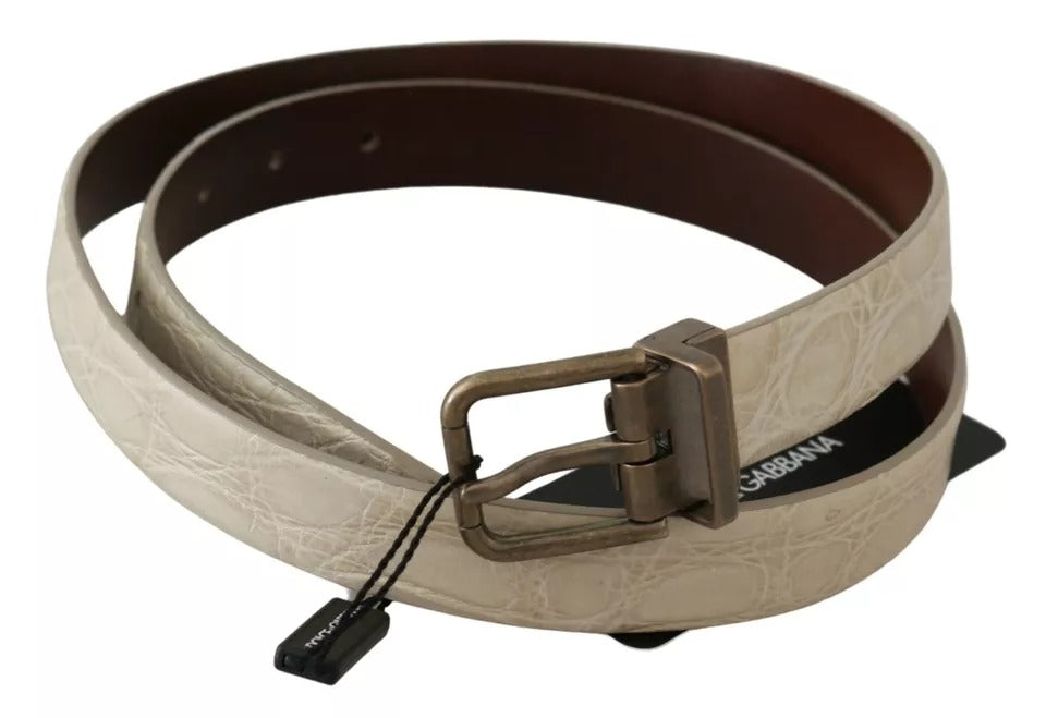 Dolce & Gabbana Caiman Leather Belt - Beige Gold