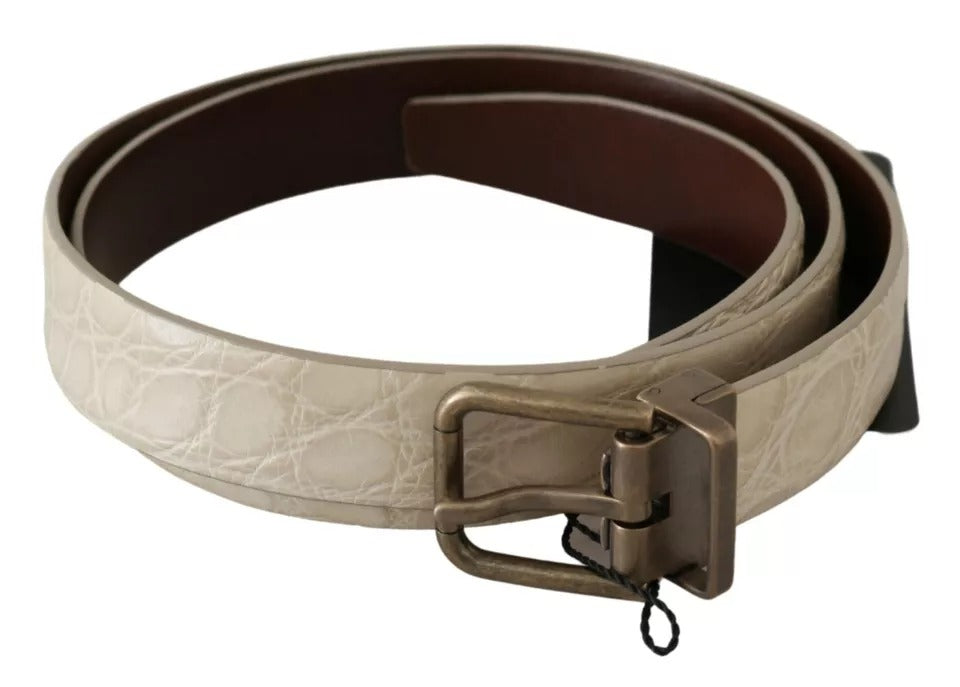 Dolce & Gabbana Caiman Leather Belt - Beige Gold