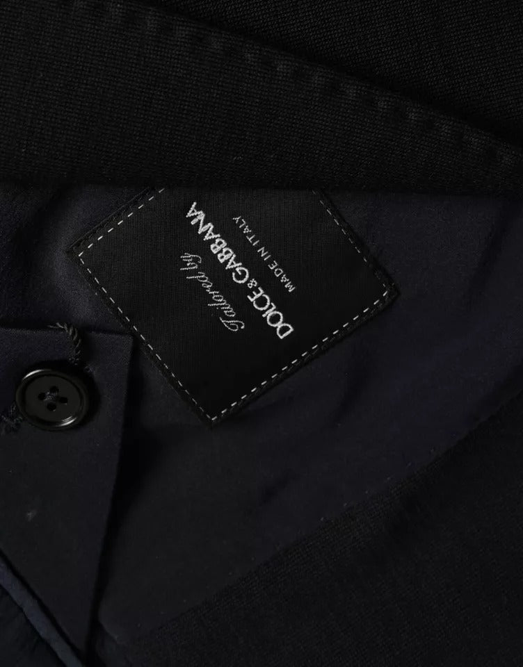 Dolce & Gabbana Men's Single Breasted Virgin Wool Silk Nylon & Goatskin Leather Blazer - Blue