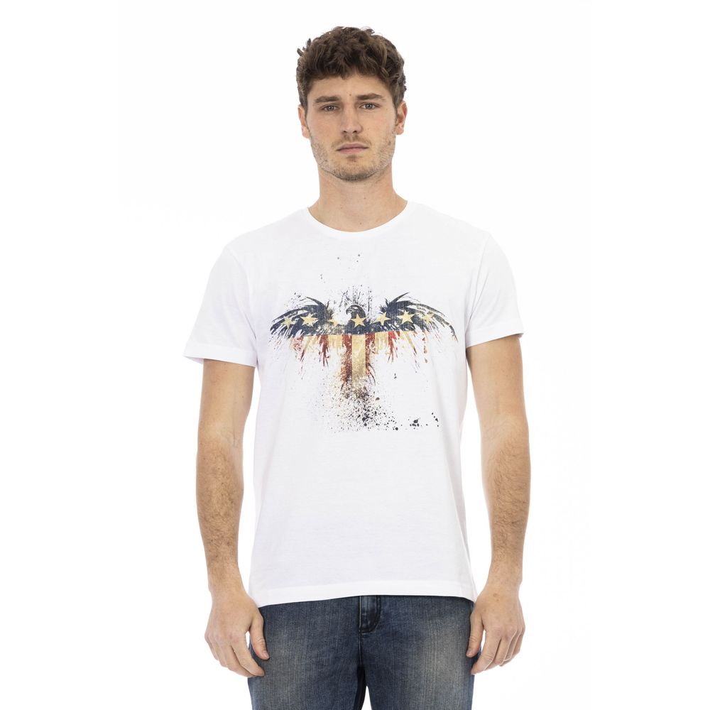 T-Shirt by Trussardi Action for men in viscose cotton white & print showcases a chic silhouette, artfully detailed with a chic and for a chic finish.