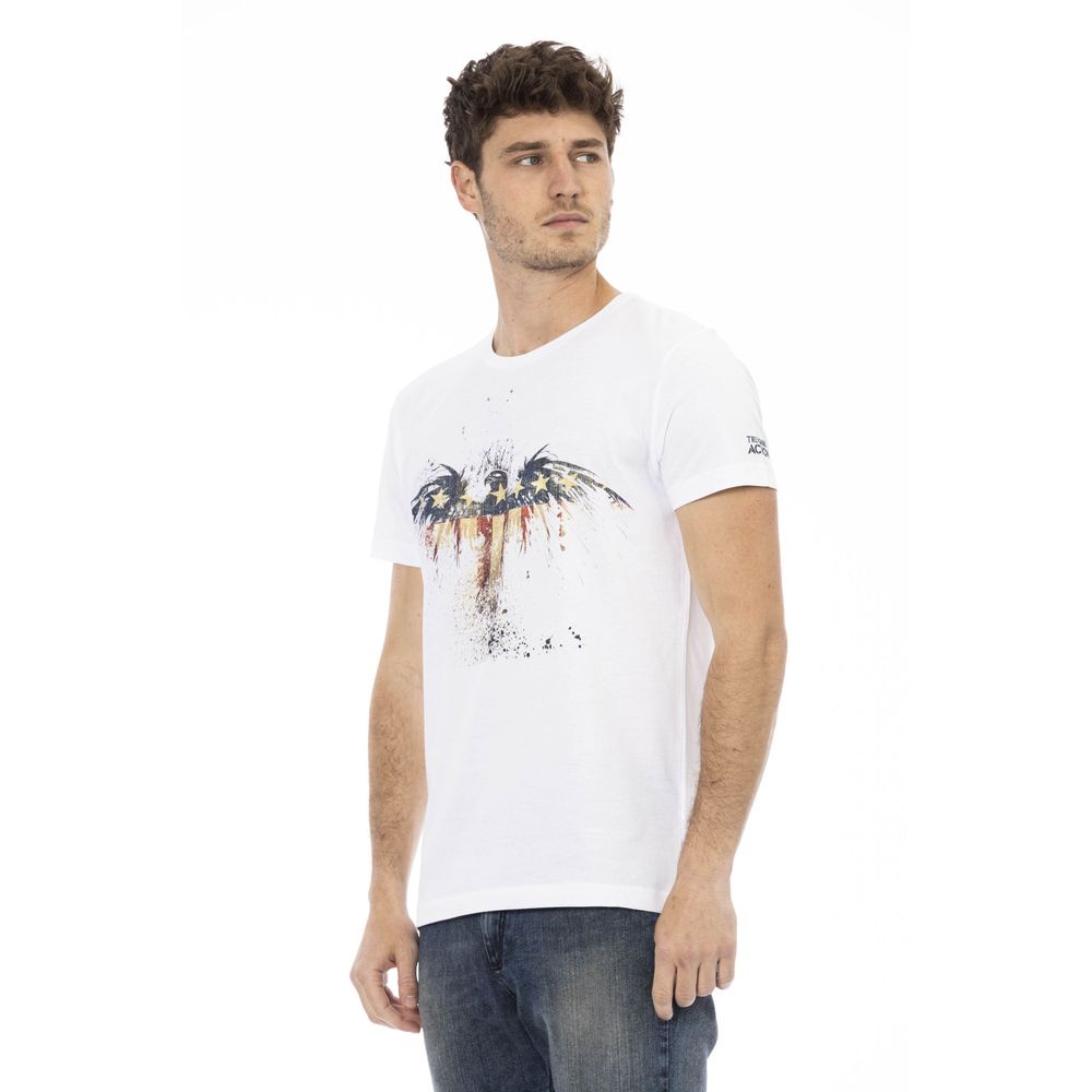 T-Shirt by Trussardi Action for men in viscose cotton white & print showcases a fashionable silhouette, elegantly detailed with a fashionable and for a sophisticated, high-fashion look.