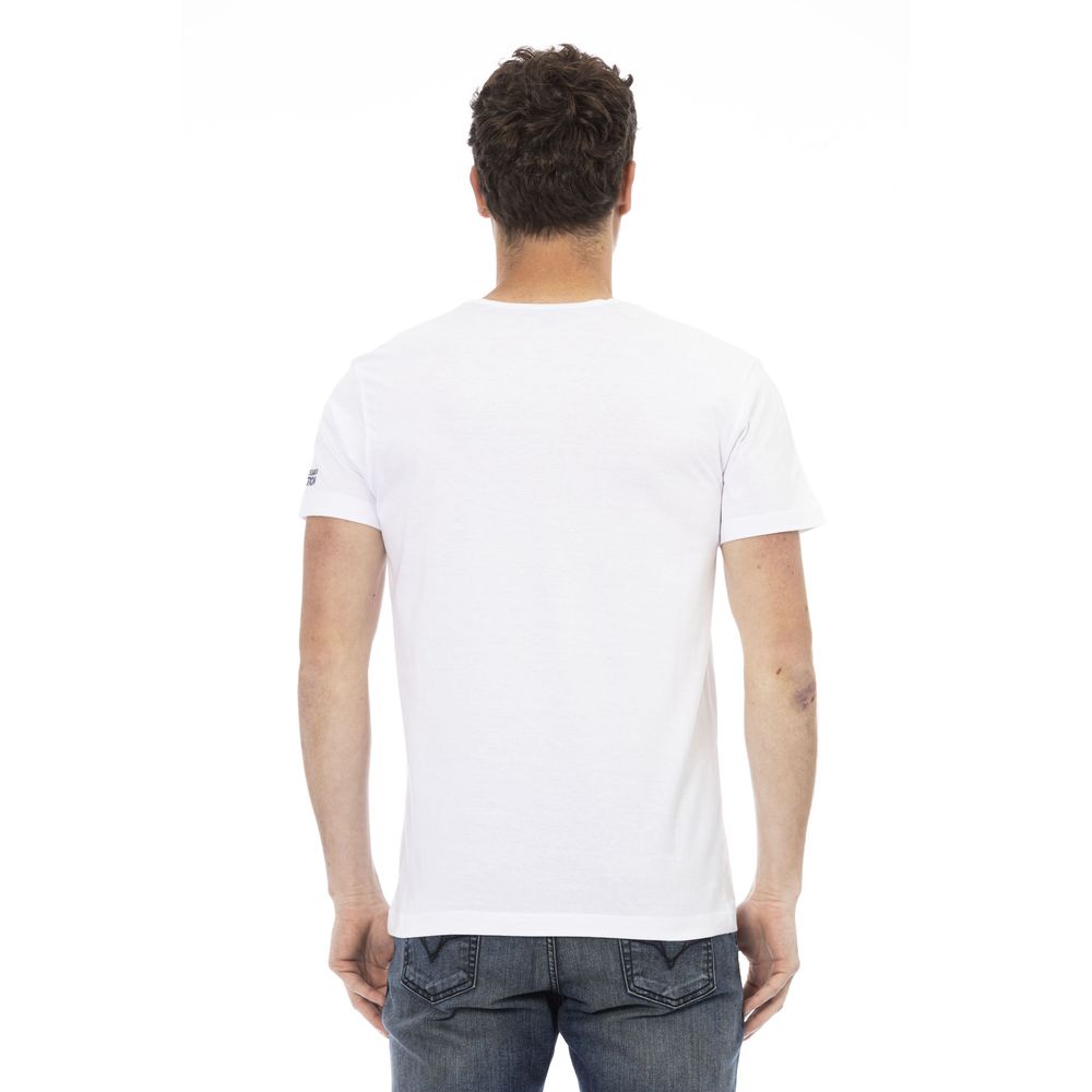 T-Shirt by Trussardi Action for men in viscose cotton white & print features an edgy silhouette, meticulously detailed with a sophisticated and for a truly edgy finish.