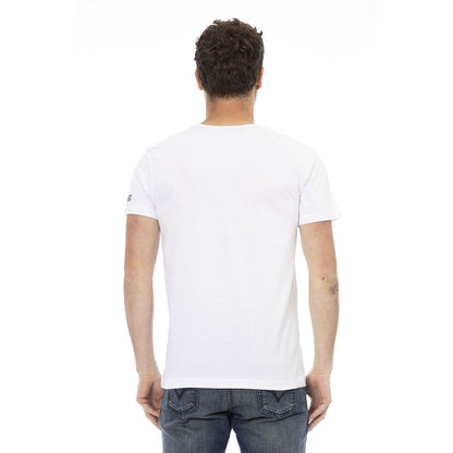 T-Shirt by Trussardi Action for men in viscose cotton white & print features an edgy silhouette, meticulously detailed with a sophisticated and for a truly edgy finish.
