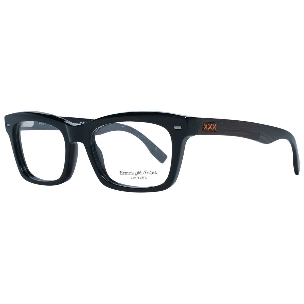 Eyeglasses Frames by Ermenegildo Zegna for men in plastic black showcases a reflective silhouette, artfully incorporating a sophisticated black coloured frame with a distinct full-frame frame design.