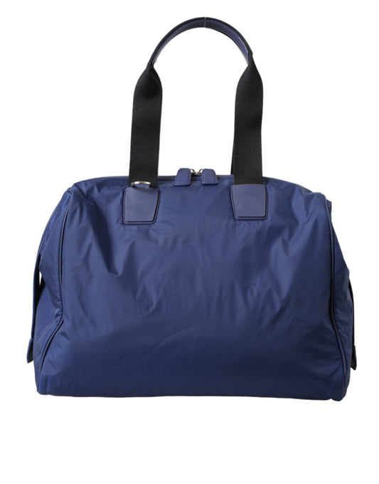 Dolce & Gabbana Calfskin Leather Nylon Travel Duffel Bag - Black Blue