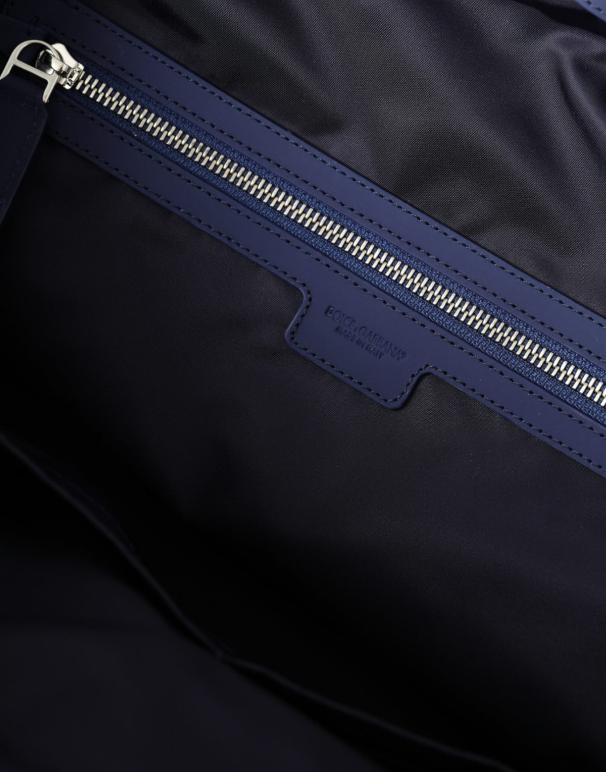 Dolce & Gabbana Calfskin Leather Nylon Travel Duffel Bag - Black Blue