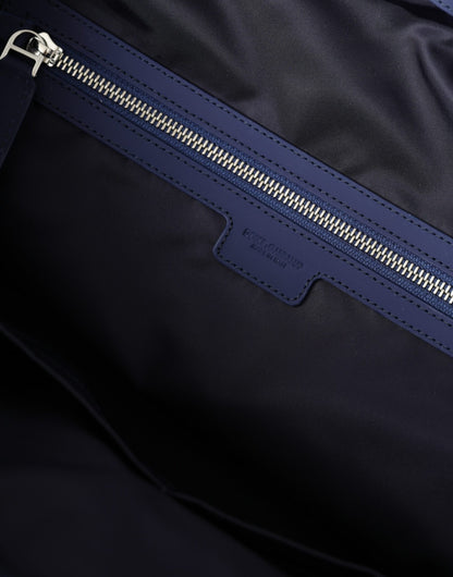 Dolce & Gabbana Calfskin Leather Nylon Travel Duffel Bag - Black Blue