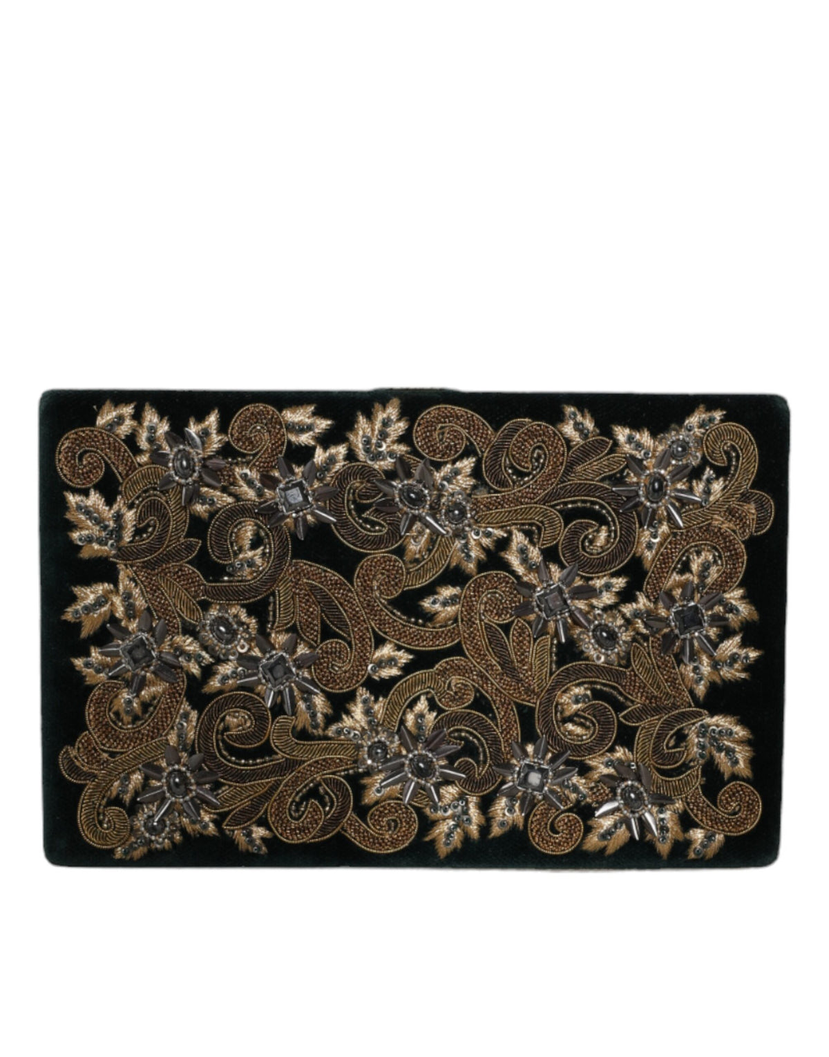 Dolce & Gabbana Velvet Poly Cotton Leather Compact Evening Box Clutch Convertible Handbag - Black Gold Pearl Signature