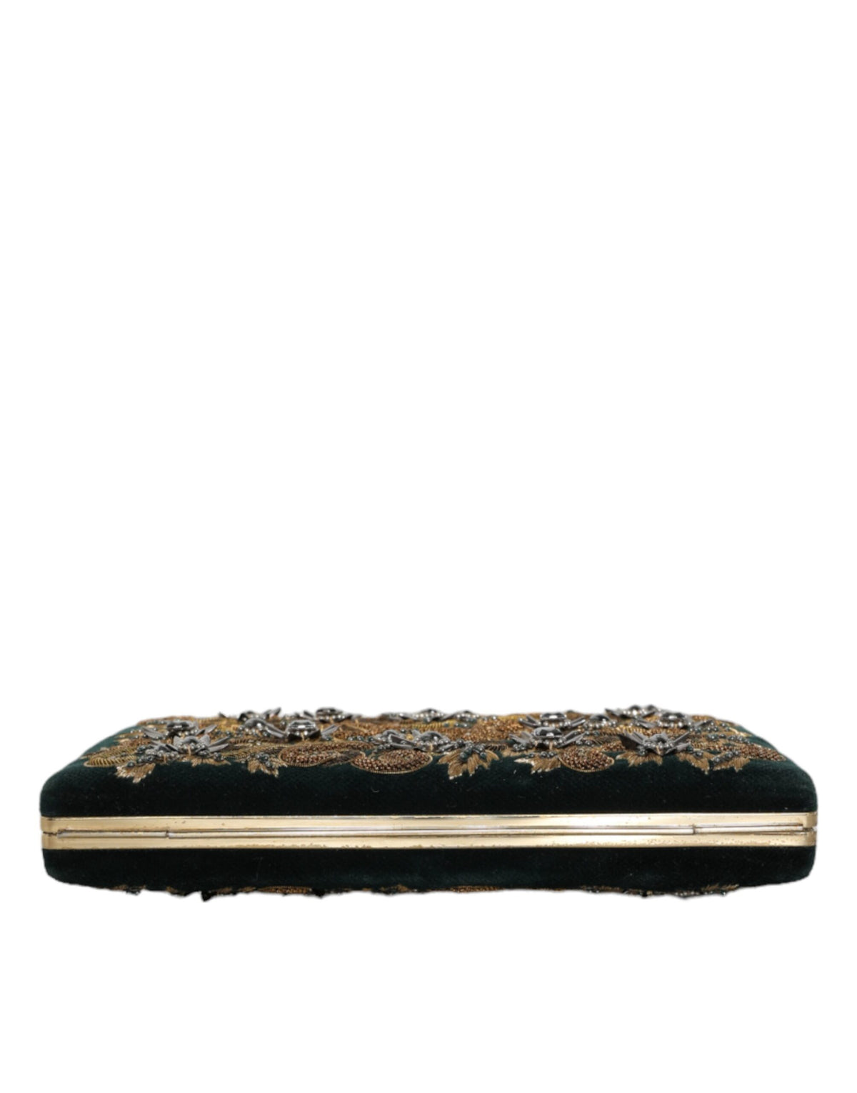 Dolce & Gabbana Velvet Poly Cotton Leather Compact Evening Box Clutch Convertible Handbag - Black Gold Pearl Signature