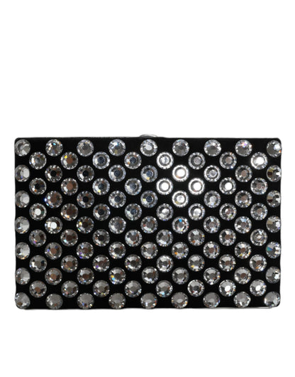 Dolce & Gabbana Goat Leather Aluminium Compact Evening Box Clutch Convertible Handbag - Black Silver